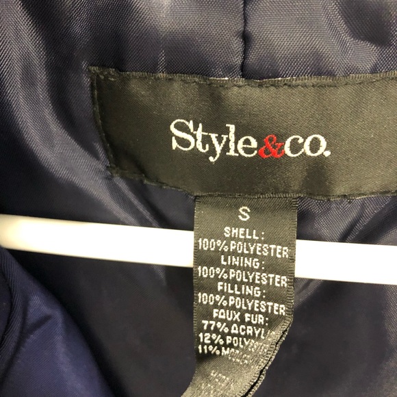 Winter Hooded button down coat, blue, two pockets, no holes, good condition. - Picture 2 of 3